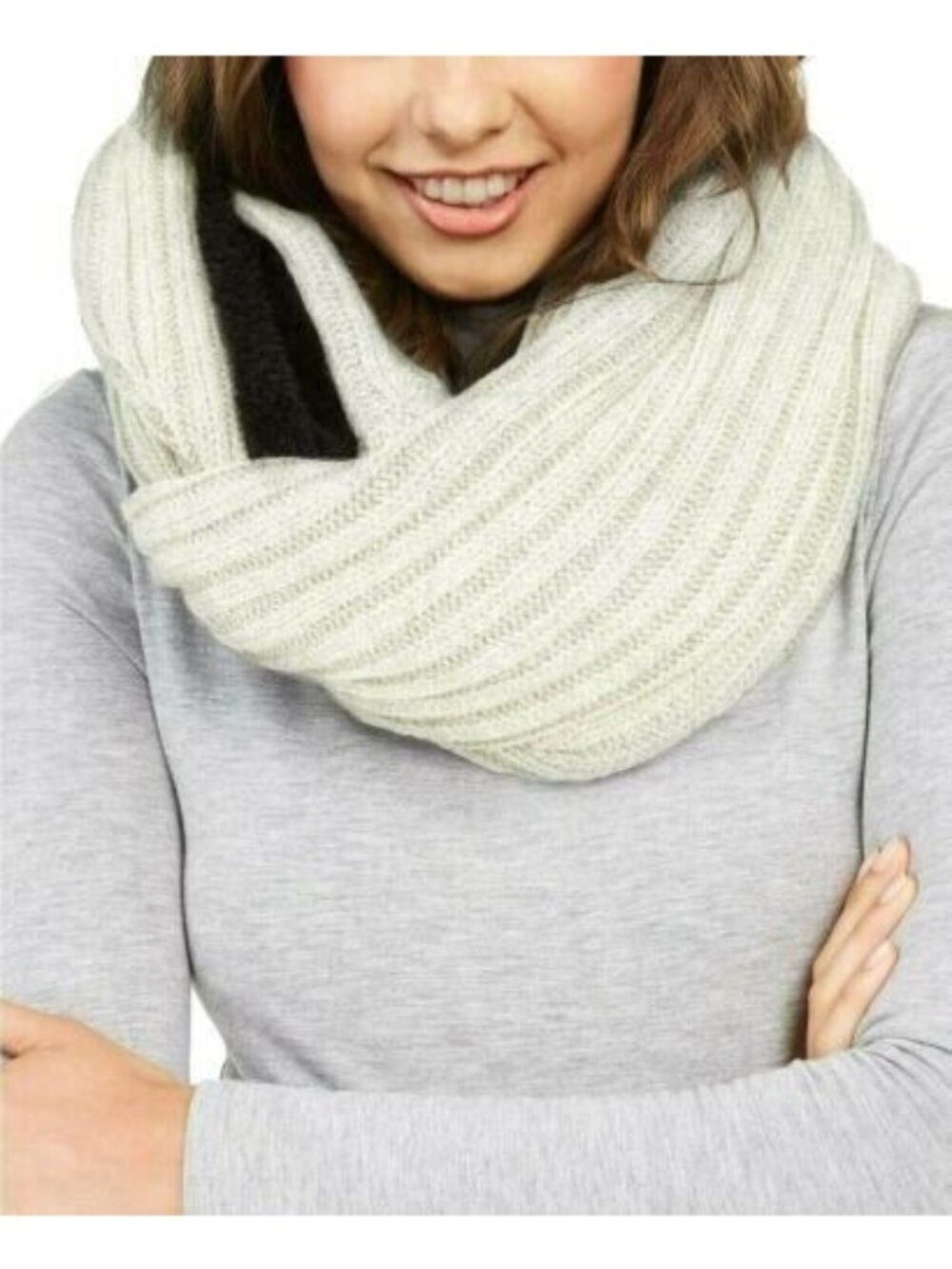 KNY Fleece-Lined Knit Infinity Scarf, Cream